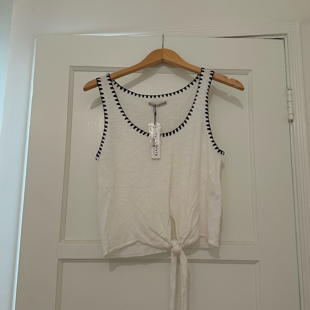 Alice + Olivia White Sleeveless Tie Front Tank Top